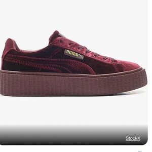 Fenty x Puma Creeper. Cherry red suede with a platform sole. Women size U.S. 8.5